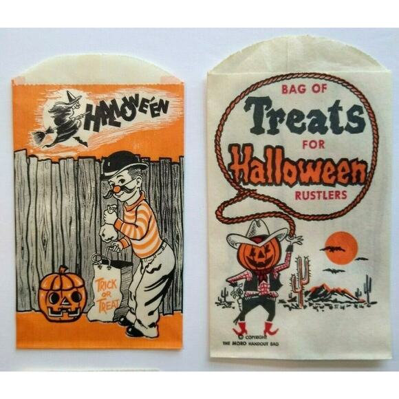 Halloween Candy Trick Or Treat Bags Moustache Boy Humanized Cowboy Goblin Lot 4 - Picture 2 of 4